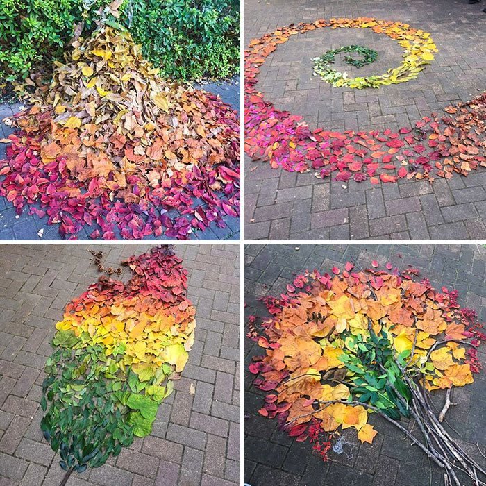 Произведения искусства из опавших листьев из Японии