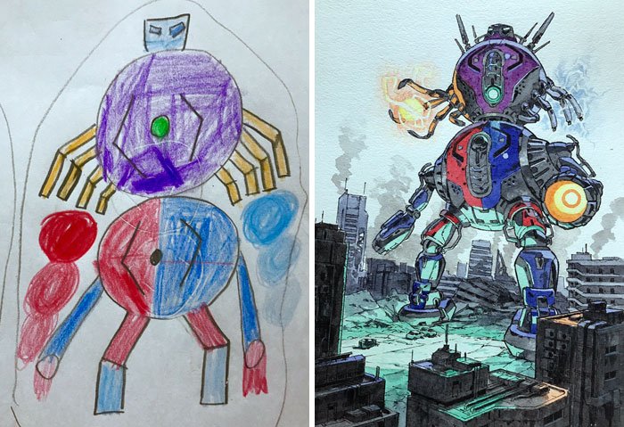 Художник превращает рисунки сыновей в невероятных аниме-персонажей