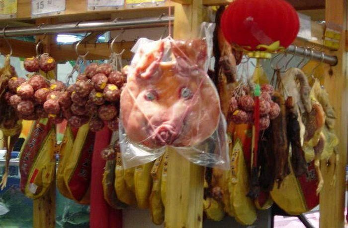 Вяленые свиные головы в Китае