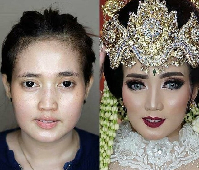 Азиатские невесты до и после свадебного макияжа