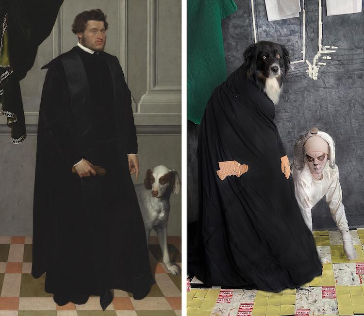 Художница воссоздаёт известные картины вместе со своей собакой
